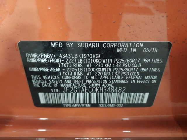 JF2GTAEC0KH348482 Subaru Crosstrek 2.0i Premium