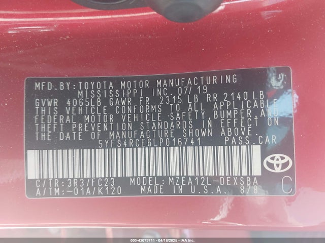 5YFS4RCE6LP016741 Toyota COROLLA SE