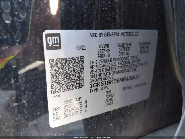 1GKS1BKD6MR482626 GMC Yukon 2wd Slt