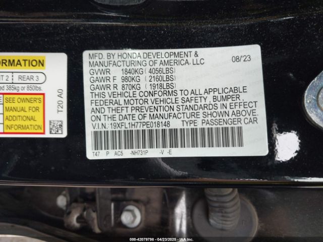 19XFL1H77PE018148 Honda Civic Ex-l /ex-l W/o Bsi