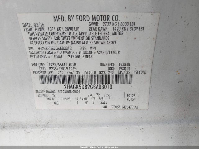 2FMGK5D82GBA03010 Ford Flex Limited