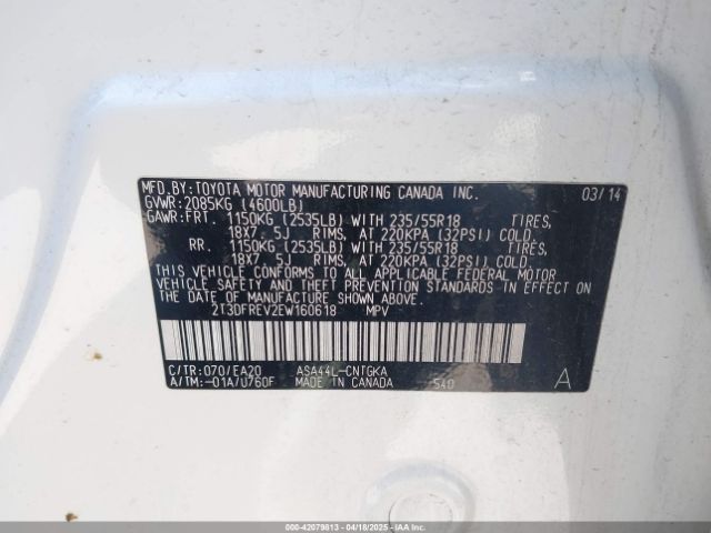 2T3DFREV2EW160618 Toyota Rav4 Limited