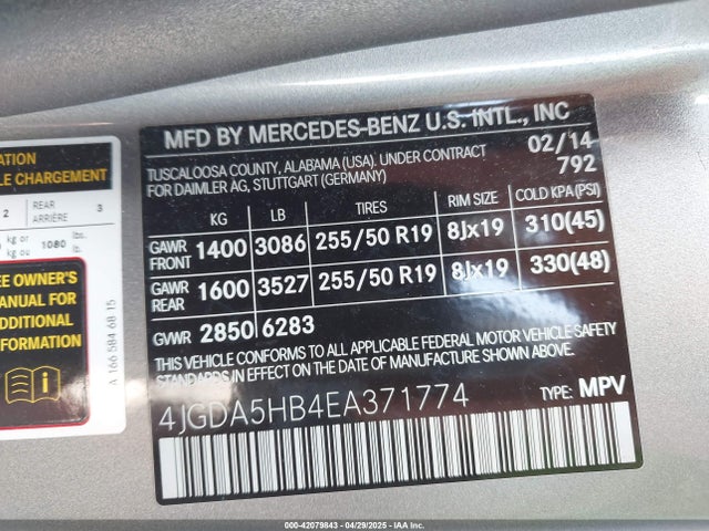 4JGDA5HB4EA371774 Mercedes-Benz Ml 350 4matic