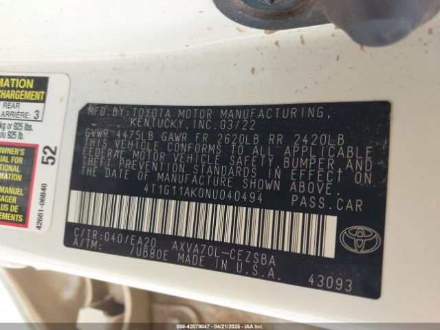 4T1G11AK0NU040494 Toyota a25a-fks