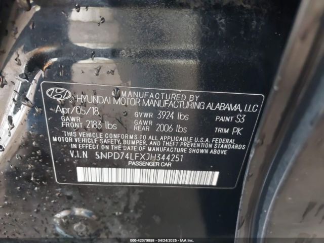 5NPD74LFXJH344251 Hyundai ELANTRA SE