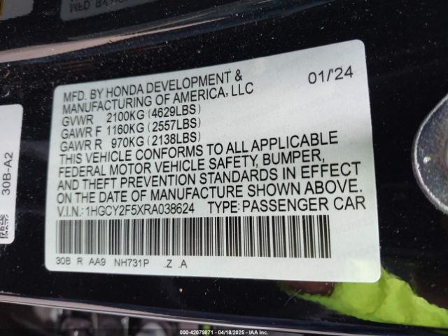 1HGCY2F5XRA038624 Honda Accord Hybrid Sport