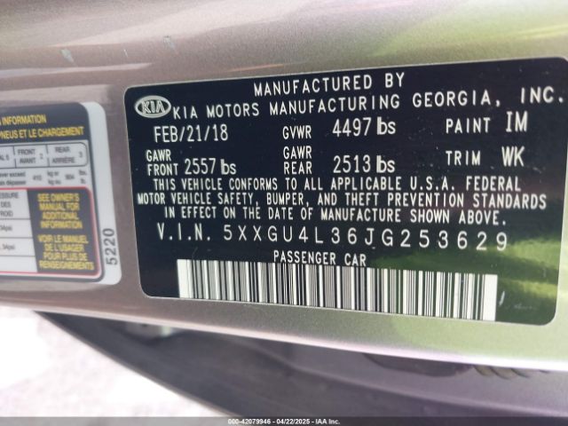 5XXGU4L36JG253629 KIA OPTIMA EX