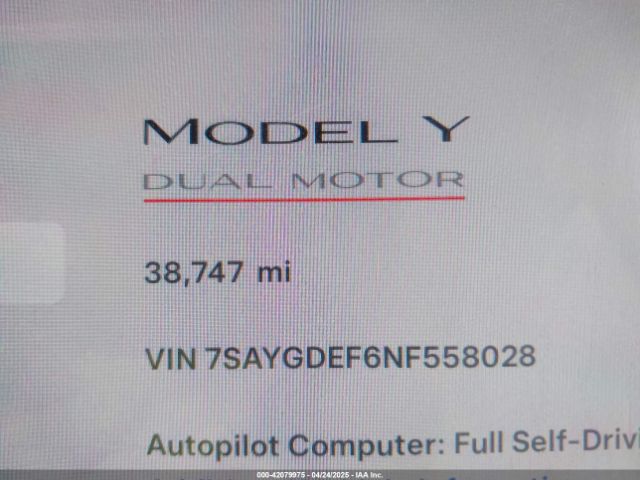 7SAYGDEF6NF558028 Tesla Model Y Performance Dual Motor All-wheel Drive