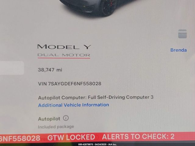 7SAYGDEF6NF558028 Tesla Model Y Performance Dual Motor All-wheel Drive