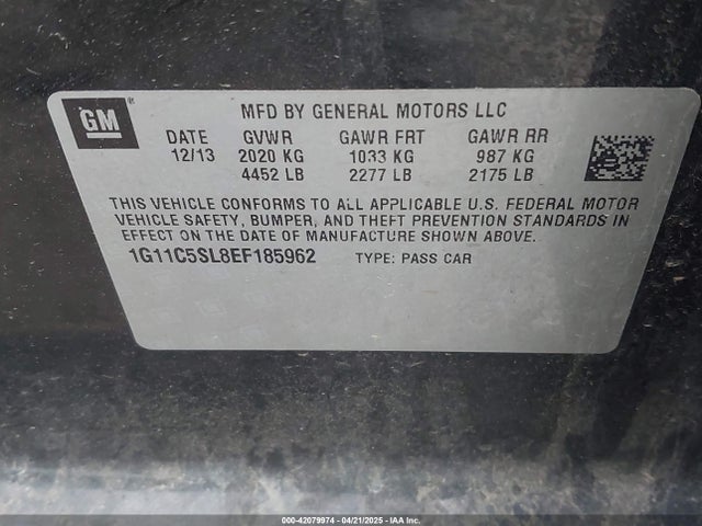 Chevrolet MALIBU 1LT 2014 1G11C5SL8EF185962 Image 9