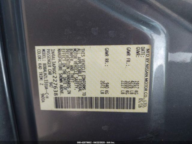 1N4AL3APXGC227638 Nissan Altima 2.5 Sr