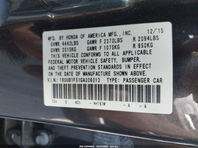 19UUB1F51GA006013 Acura TLX TECH