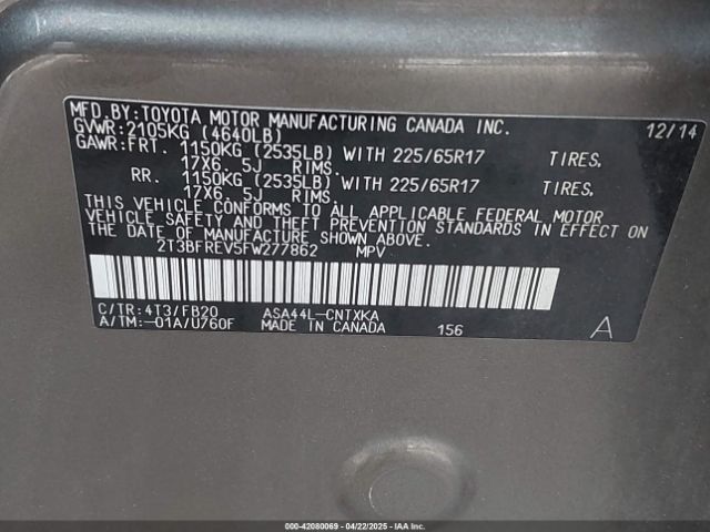 2T3BFREV5FW277862 Toyota RAV4 LE