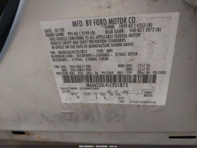 MAJ6S3JL4LC351873 Ford Ecosport Ses