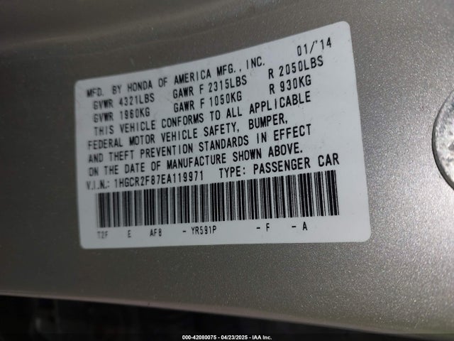 Honda Accord Ex-l 2014 1HGCR2F87EA119971 Image 9