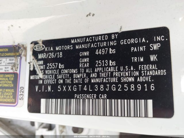 5XXGT4L38JG258916 KIA Optima S