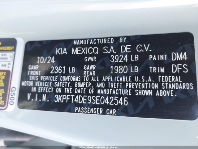 3KPFT4DE9SE042546 KIA K4 Lxs