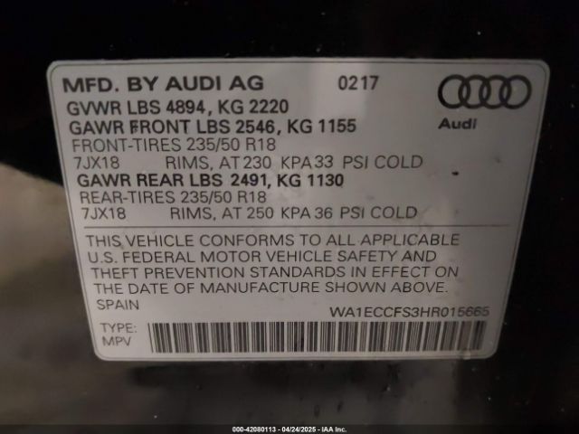 WA1ECCFS3HR015665 Audi Q3 2.0t Premium