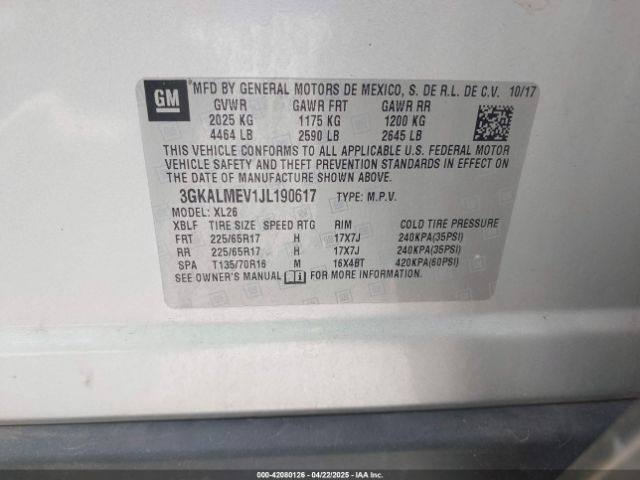3GKALMEV1JL190617 GMC Terrain Sle