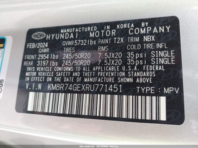 KM8R74GEXRU771451 Hyundai gdi lambda ii