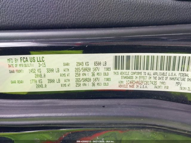 1C4RDHAG2FC817435 Dodge Durango Sxt