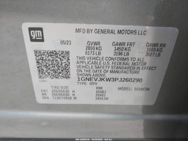 1GNEVJKW3PJ260290 Chevrolet Traverse Awd Rs
