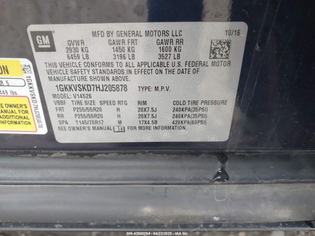1GKKVSKD7HJ205878 GMC Acadia Limited