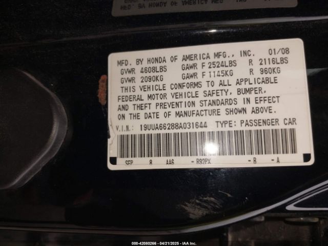 2008 ACURA TL 19UUA66288A031644 Photo 8