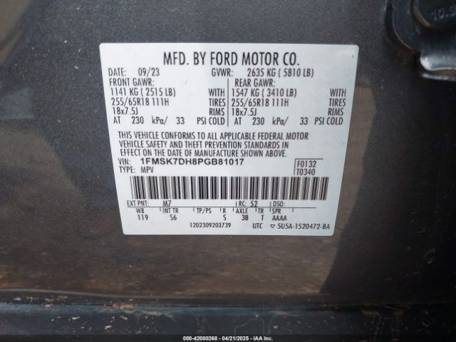 1FMSK7DH8PGB81017 Ford ti-vct