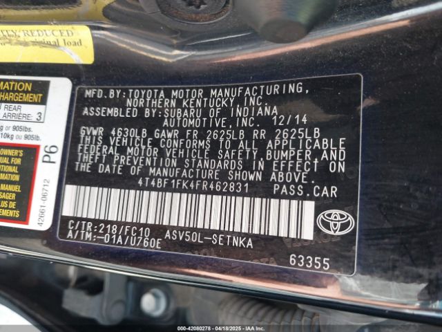 4T4BF1FK4FR462831 Toyota CAMRY LE
