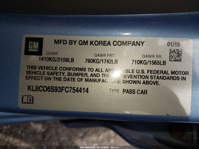 KL8CD6S93FC754414 Chevrolet Spark 1lt Cvt