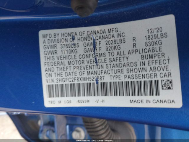 2021 HONDA CIVIC 2HGFC2F8XMH529887 Photo 8