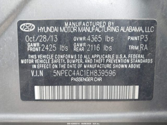 5NPEC4AC1EH839596 Hyundai Sonata Limited