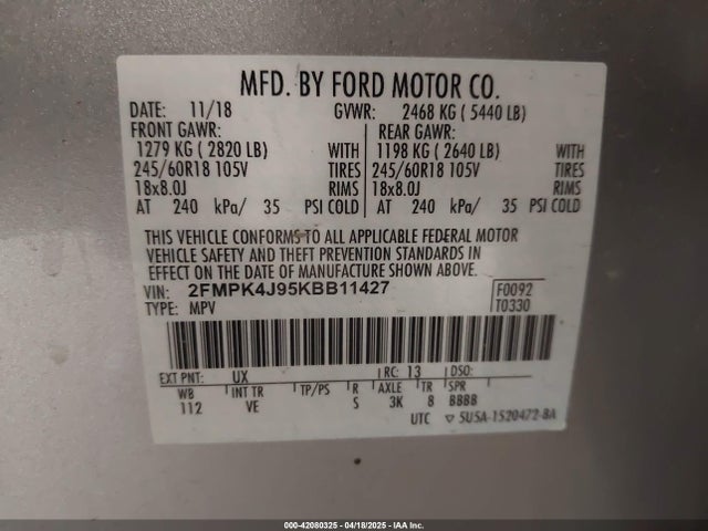 2FMPK4J95KBB11427 Ford EDGE SEL