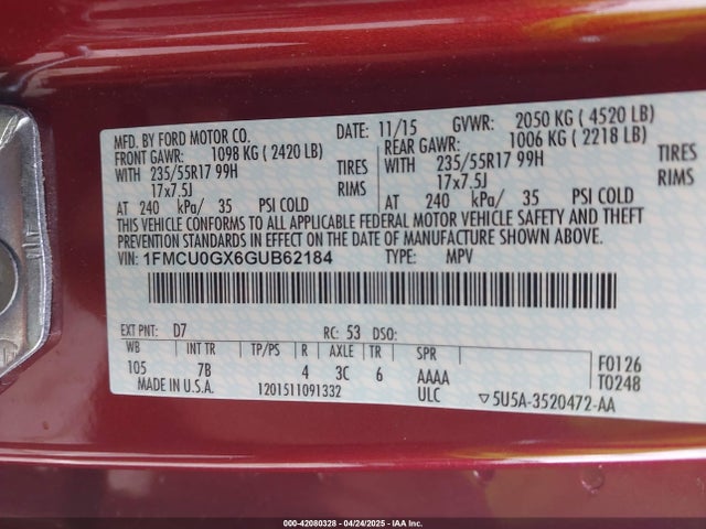 1FMCU0GX6GUB62184 Ford ESCAPE SE