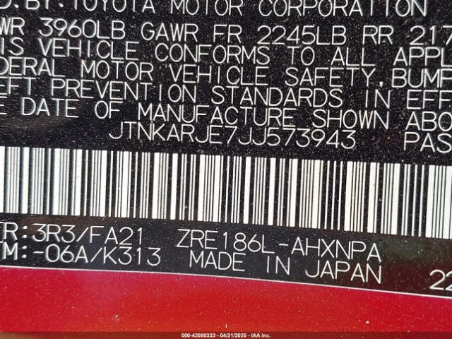 JTNKARJE7JJ573943 Toyota COROLLA IM