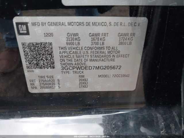 3GCPWDED7MG205672 Chevrolet Silverado 1500 2wd  Short Bed Rst