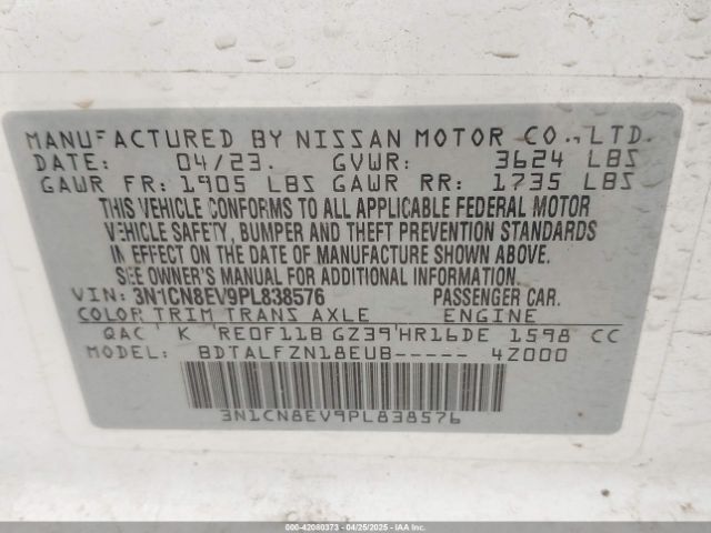 3N1CN8EV9PL838576 Nissan Versa 1.6 Sv Xtronic Cvt