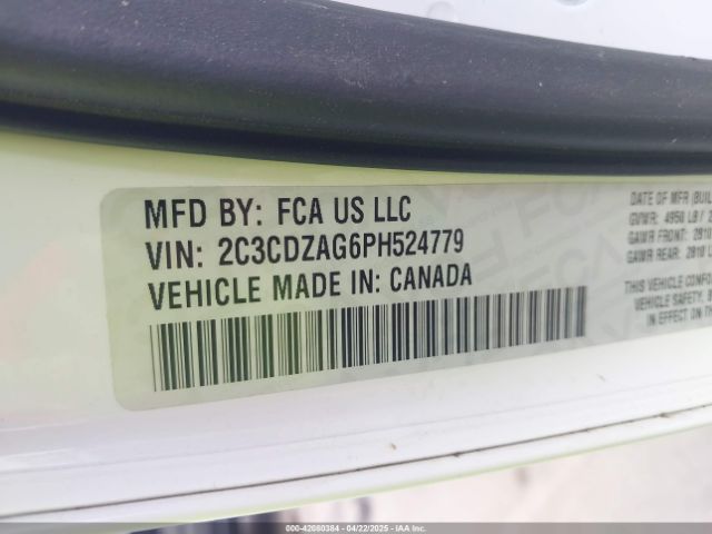 2C3CDZAG6PH524779 Dodge Challenger Sxt
