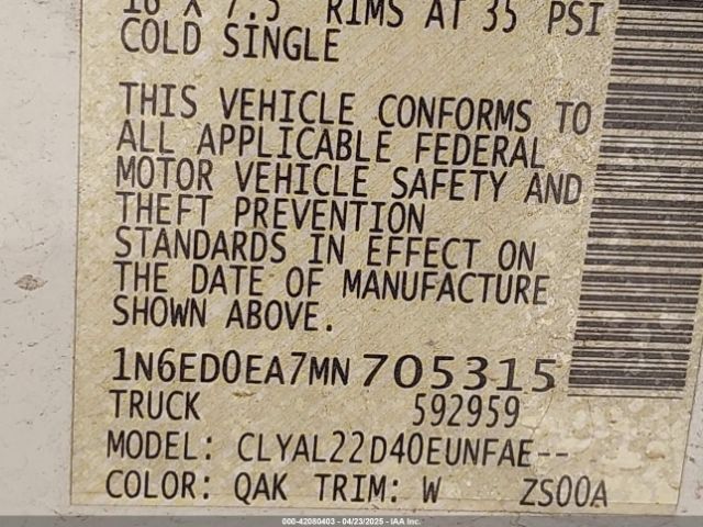 1N6ED0EA7MN705315 Nissan Frontier Sv 4x2