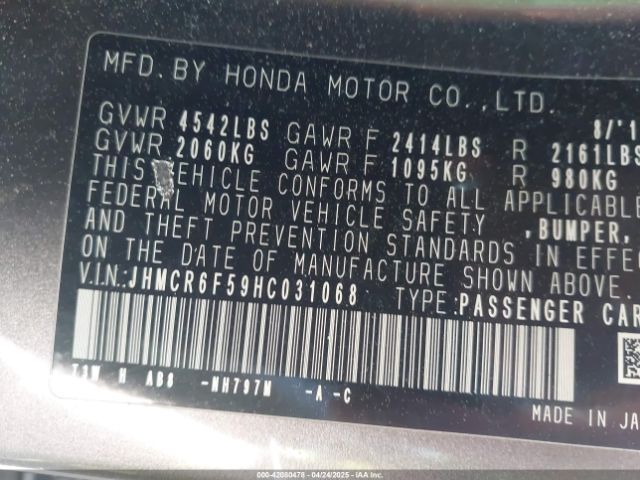 JHMCR6F59HC031068 Honda Accord Hybrid Ex-l