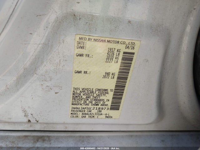 1N4AL3AP1GC218973 Nissan Altima 2.5 Sl