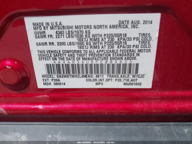 4A4AR3AU8FE004833 Mitsubishi Outlander Sport Es