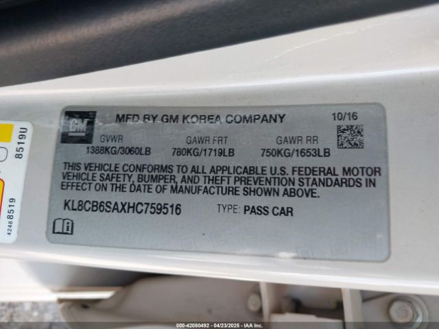 KL8CB6SAXHC759516 Chevrolet Spark Ls Cvt