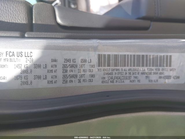 2020 JEEP GRAND CHEROKEE 1C4RJFAG4LC316197 Photo 8