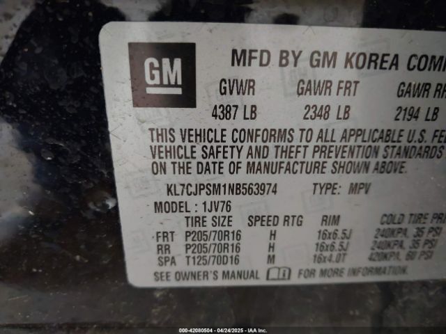 KL7CJPSM1NB563974 Chevrolet Trax Awd Lt