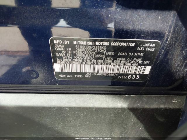 JA4J3UA82NZ089574 Mitsubishi Outlander Black Edition 2wd/se 2.5 2wd/se Launch Edition 2wd