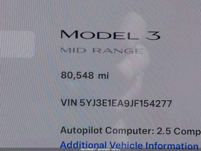 5YJ3E1EA9JF154277 Tesla Model 3 Long Range/mid Range