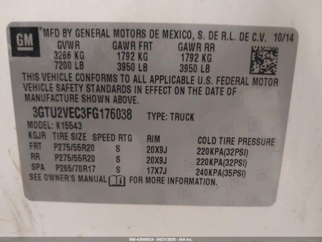 3GTU2VEC3FG176038 GMC Sierra 1500 Slt