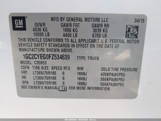 1GC2CYEG0FZ534639 Chevrolet Silverado 3500hd Wt